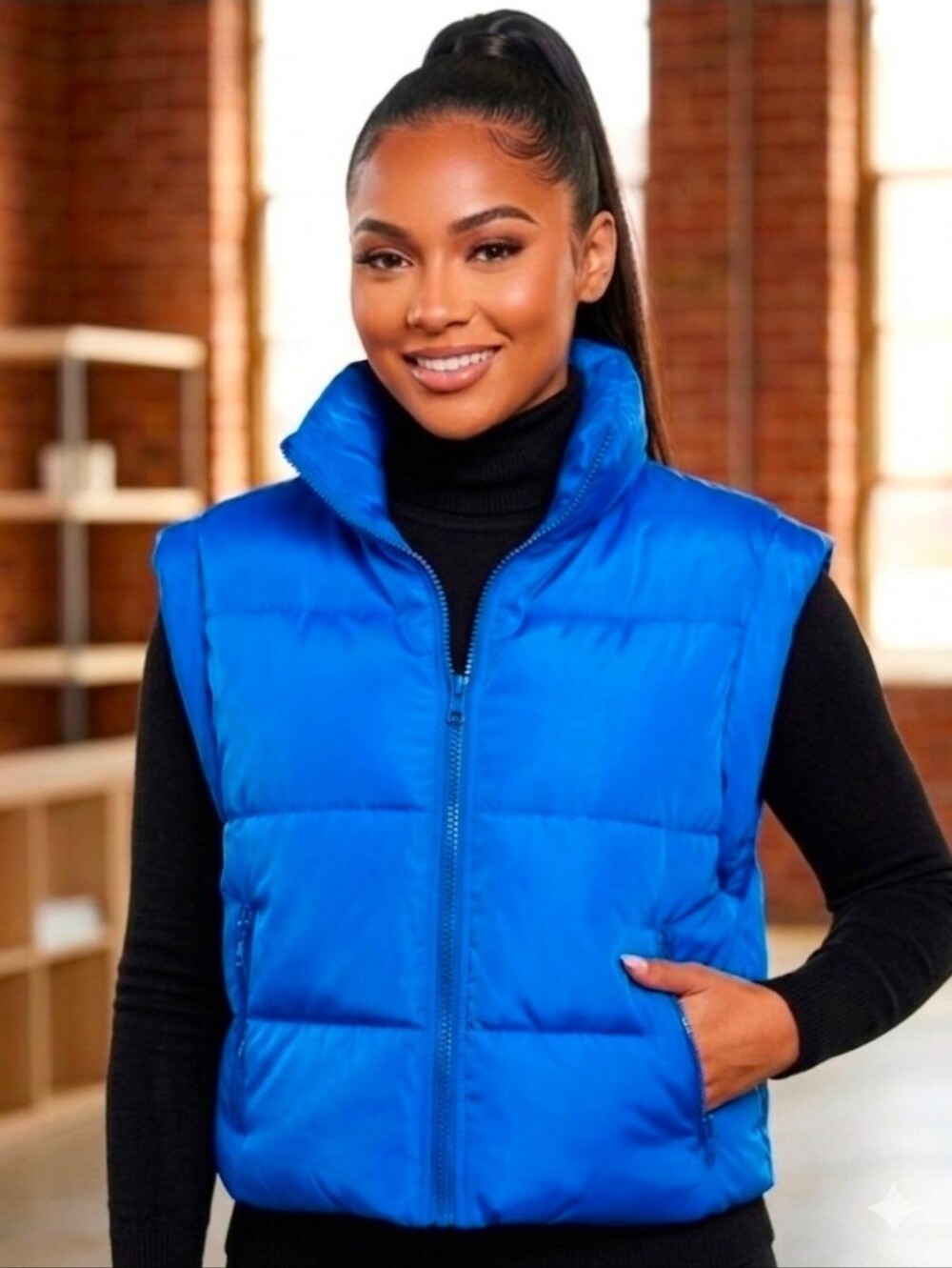 Sage & Fig Cobalt Blue Puffer Vest - Picture 1 of 10